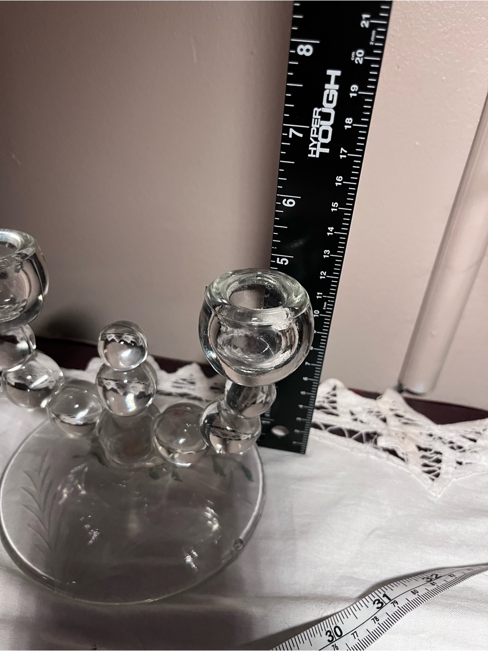 Vintage Paden City Glass Double Candlestick Holders Clear Bubble Glass Unmarked - Picture 9 of 9